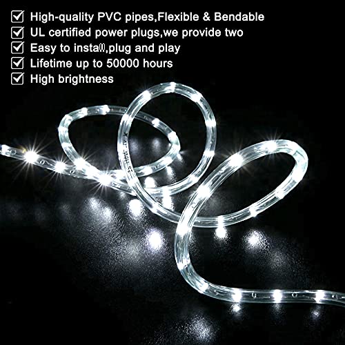 SURNIE Rope Lights Outdoor Waterproof Daylight White: LED 50FT Cuttable Outside Bright 110V Lighting Connectable Flexible ...