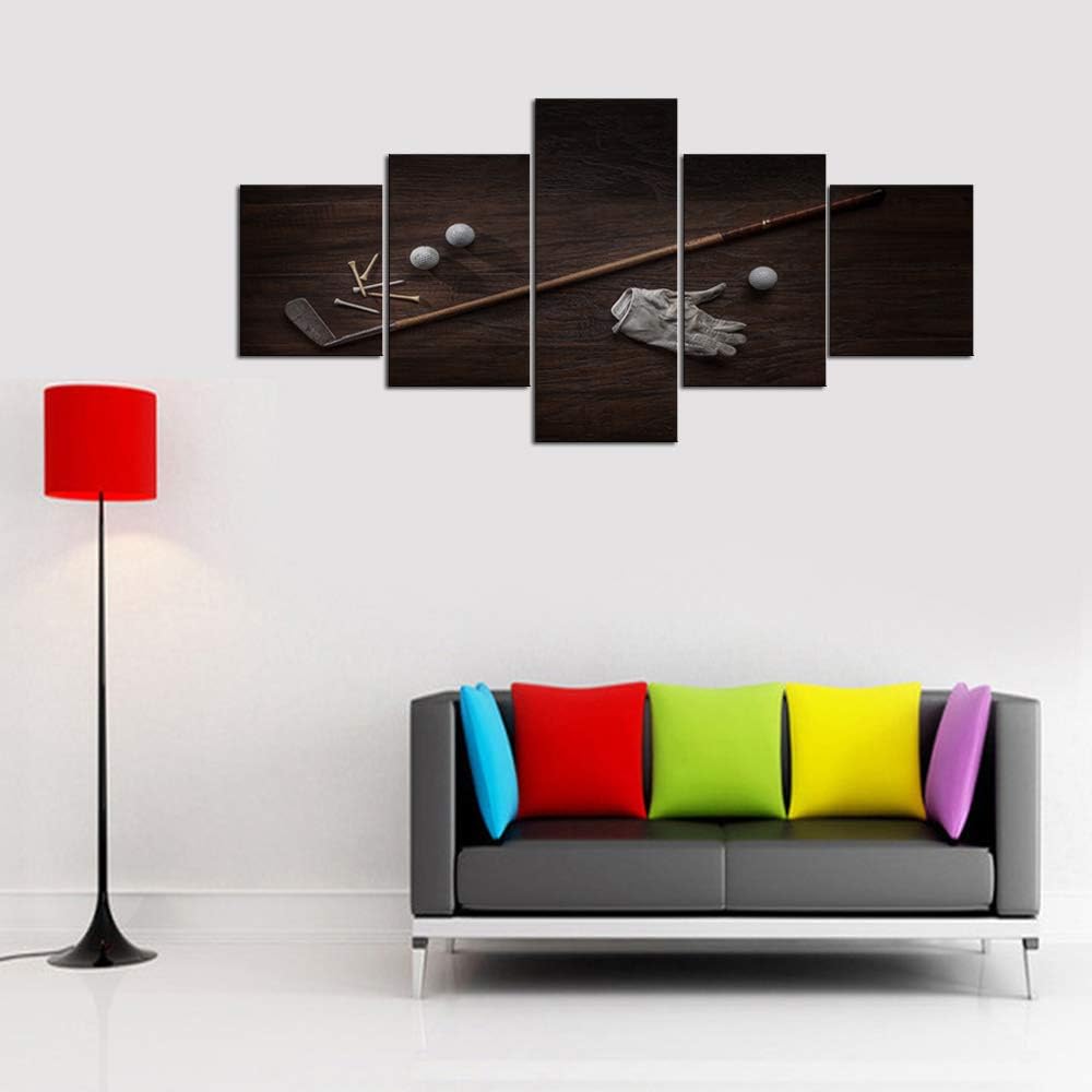 Black and White Wall Art for Living Room Golf Equipment Pictures Golfing Club Painting 5 Panel Canvas Artwork Modern House Decoration Giclee Framed Ready to Hang Posters and Prints Gift(50''Wx24''H)
