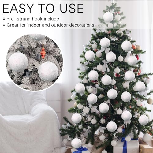 Lyrow 24 Pcs 3.15" Glitter Christmas Ball Ornament Set Christmas Ball Bulk Xmas Sequin Foam Hanging Ornament Decorative Ha...