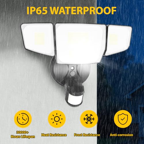 90W 10000LM LED Security Lights Motion Sensor Outdoor Lights, 4 Head Dusk to Dawn, 6500K Daylight Flood Lights Outdoor Mot...