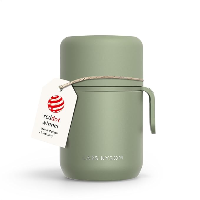 LARS NYSØM Stainless Steel Vacuum Insulated Food Jar - Leakproof Lunch Pot & Lunch Jar for Hot and Cold Food, Wide Mouth, Portable Soup Container for Work & Travel (Sage Green, 17oz)