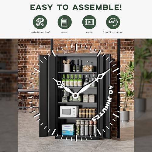 Greenvelly Metal Garage Storage Cabinet, 72” Lockable Storage Cabinet with Adjustable Shelves, Steel Tool Organizer for Ho...