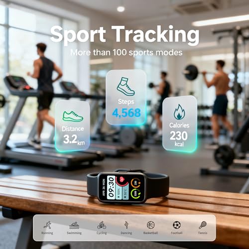 Fitness Tracker Smart Watch for Men Women, 1.47" HD with Bluetooth, 24/7 Heart Rate & Blood Oxygen Monitor, Sleep & Step C...