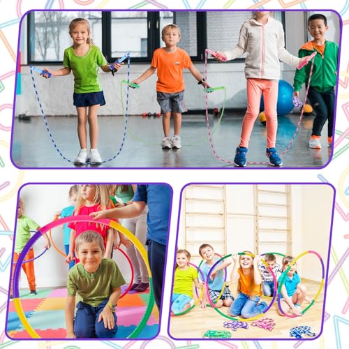 Silipull 8 Pcs Toy Hoop and Jump Rope Set for Kids Include 4 Skipping Rope and 4 Detachable Weight Size Hoop Gymnastic Fit...