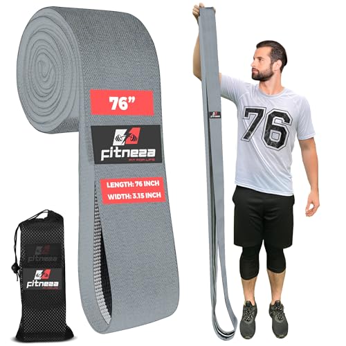 FITNEZA 76" Inch Premium Extended Length Fabric Resistance Bands for Working Out – 3" Wide Non-Slip Extra Long – No Pinchi...