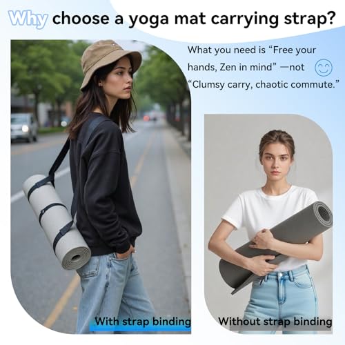Cidkoth Adjustable Yoga Mat Strap Carrier, Thick Wide Yoga Mat Holder with Hook-and-loop fastener for yoga enthusiast, Tra...