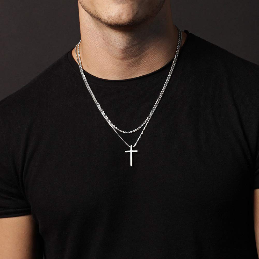 Ursteel Silver Cross Necklace for Women, Gold Plated Cross Chain Stainless Steel Cross Pendant for Women Teenage 20 Inch Cross N