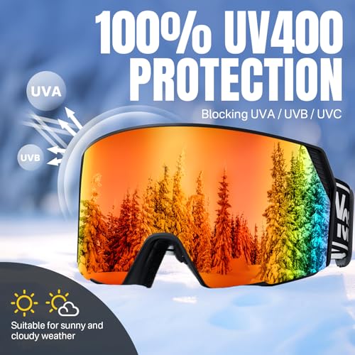 YOZISS Ski Goggles Men Women,OTG Snowboard Goggles Over Glasses,Anti Fog Winter Sports Goggles for Snowboard Snowmobile