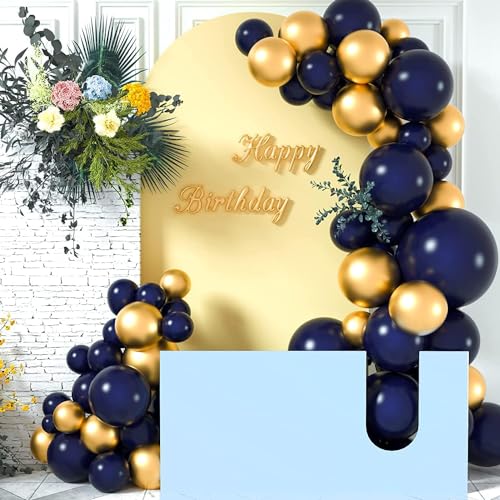 Navy Blue and Gold Balloons, 65pcs 12inch Blue and Gold balloons for Anniversary Wedding New Year Birthday Party Graduatio...