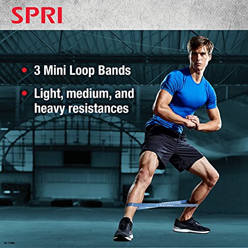 SPRI Mini Loop Bands Kit, Set of 3 - Light, Medium, Heavy Resistance Bands for Lower Body Workouts, Toning Muscles, and Ex...