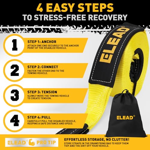 ELEAD Recovery Tow Strap Heavy Duty with Hooks 3" x 30Ft - 36000 LBS Break Strength, 3/4 D Ring Shackles (2pcs), Emergency...