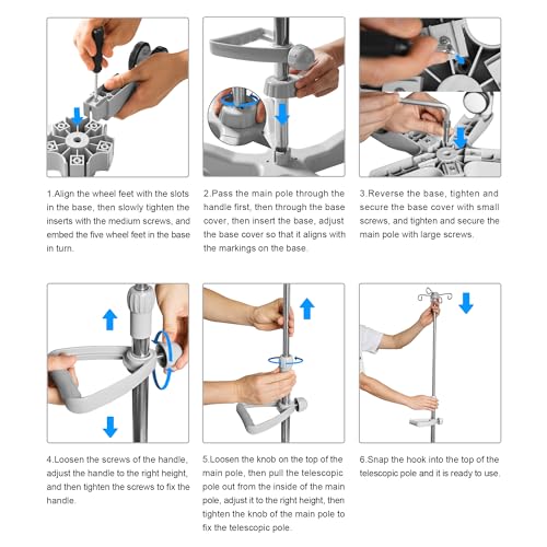 IV Pole with Wheels Medical Portable IV Stand Pole, IV Bag Stand with Removable IV Bag Holder, Adjustable Height Pole, 4 H...