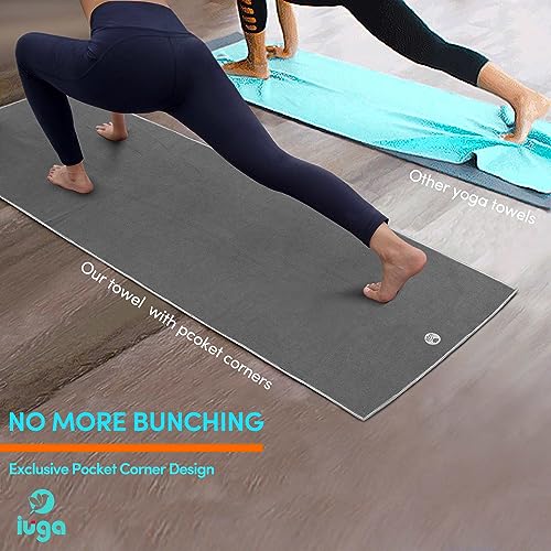 IUGA Yoga Towel for Hot Yoga Non Slip Extra Thick Yoga Mat Towel + Hand Towel 2in1 Set with Corner Pockets Super Absorbent...