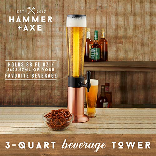 Hammer + Axe Beverage Dispenser – 88 oz Party Drink Dispenser with Ice Tube & Tap| Drink Fountain for Beer, Water, Iced Te...