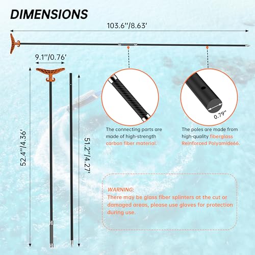 itayak 8.63'/12.3' Shallow Water Anchor Pole with T-Handle, High Strength Fiberglass Reinforced Polyamide66, Mud Anchor Po...