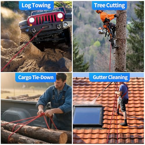 200ft 3/8 Inch Climbing Rope, Heavy Duty Arborist Rope, Nylon Rigging Rope for Tree Work,Bull (Red)