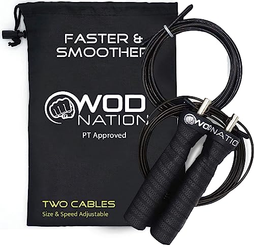 WOD Nation Attack Speed Jump Rope : Adjustable Jumping Ropes : Unique Two Cable Skipping Workout System : One Thick and On...