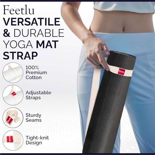 Feetlu Yoga Mat Straps 2 in 1 - Cotton - Adjustable anti-slip straps for yoga, pilates, stretching, for carrying mats