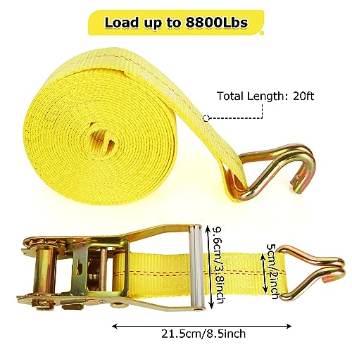 4 Pack 2 Inch Ratchet Straps Heavy Duty 20ft Tie Down Straps Ratchet with Double J Hook, 10000 LBS Break Strength, Cargo R...