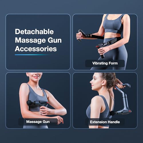 ELEVANZA 3-in-1 Massage Gun Extended Handle & Belt with 12 Speed Levels & 4 Replaceable Heads for Athletes, Gym Recovery a...