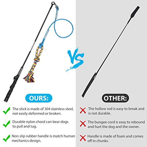 DIBBATU Flirt Pole for Dogs Interactive Dog Toys for Large Medium Small Dogs Chase and Tug of War, Dog Teaser Wand with Lu...