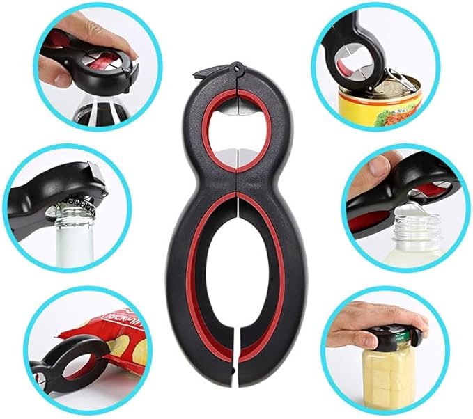 2 Pack Jar and Bottle Opener Set, 6-in-1 Multi-Function Can Opener & 4-in-1 Jar Opener, Non-Slip Grip Lid Remover for Seniors, Arthritis, Weak Hands, Kitchen Bottle Cap & Ring Pull Opener