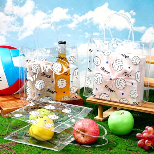 Aliceset 20 Pcs Volleyball Clear Treat Bags with Handles Volleyball Goodie Bags Sport Theme Party Favor for Team Snack Bir...