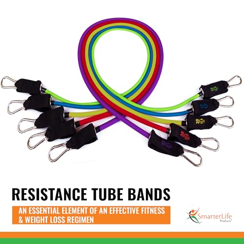 SmarterLife Resistance Bands with Handles, Physical Therapy Strap, Exercise Band to Tone Arms, Legs, Chest, Booty - 5 Exer...