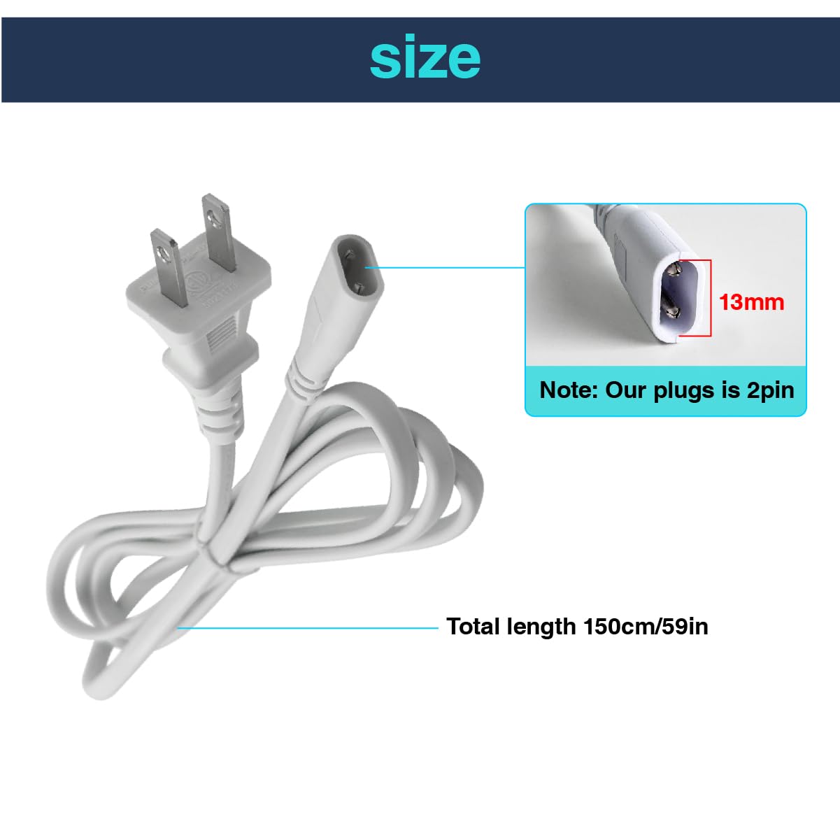 Hexagon Led Lights Power Cord Connectors 1.5M 5Ft Hex Lighting 10A 2 Pin Power Cable For Cezelux Hexagon Garage Light Fixture Connector Accessory Replacement/Spare For Honeycomb Lighting Systems