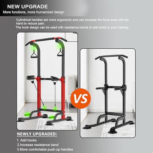 Trlakepreble Power Tower Pull Up Bar,Pull-Up Rack Dip Station,Height Adjustable Multi-functional Home Strength Training Gy...