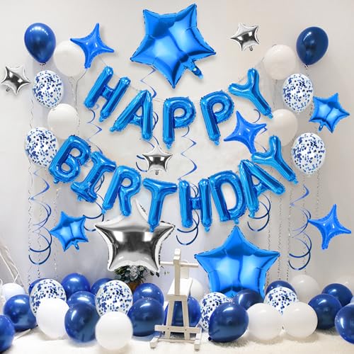 56 PCS Happy Birthday Balloons Happy Birthday Banner Silver and Black Balloons for Boys Men Girls Women 16th 18th 20th 21s...