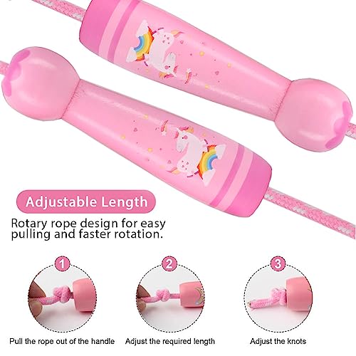 Jump Rope for Kids, Adjustable Toddler Jump Rope with Wooden Handle and Cotton Rope, Cute Skipping Rope for Boys and Girls...