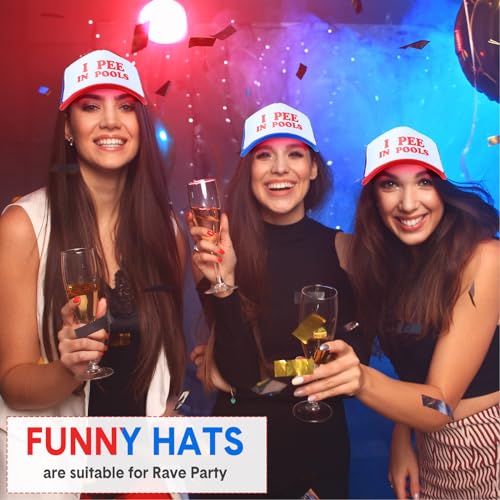 Jiuguva 2 Pieces Funny Trucker Cap I Pee in Pools Hat Funny Dare Gag Gift Joke American Flag Hat