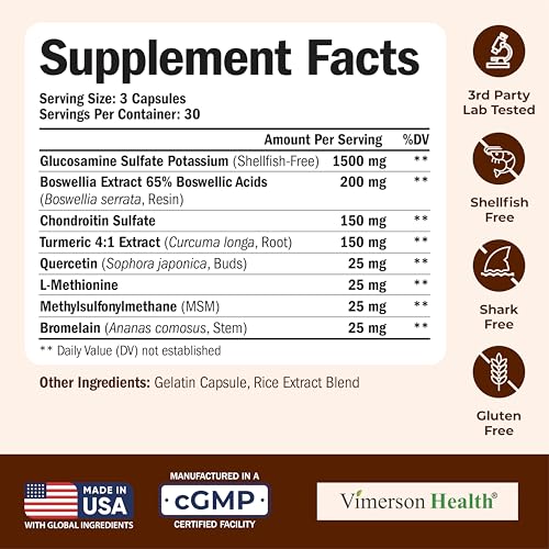 Glucosamine Chondroitin MSM – Joint Support Supplement for Women and Men with Glucosamine Sulfate 1500 mg, Chondroitin and...