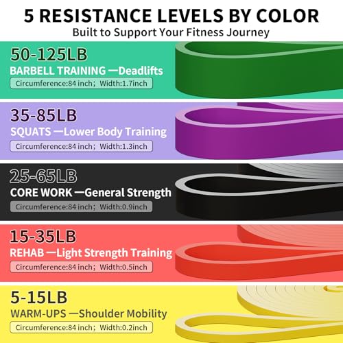 TOPOKO Resistance Bands Set of 5 – Pull Up Assistance Bands for Men & Women, Heavy Duty Workout Bands for Exercise, Streng...