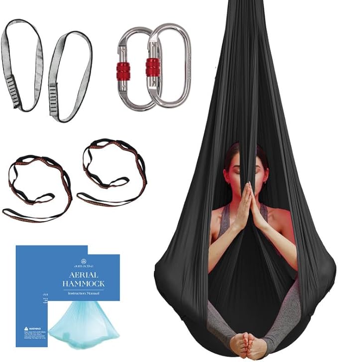 Aerial Silk Yoga Hammock & Swing for Home, Inversion Exercises, Starter Kit for All Levels - Durable with Extension Strap...