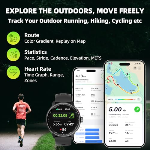 Smart Watch Built-in GPS, Pressure, Altitude, Compass, Smartwatch for Men Fitness Tracker with 1.43" AMOLED Screen Bluetoo...