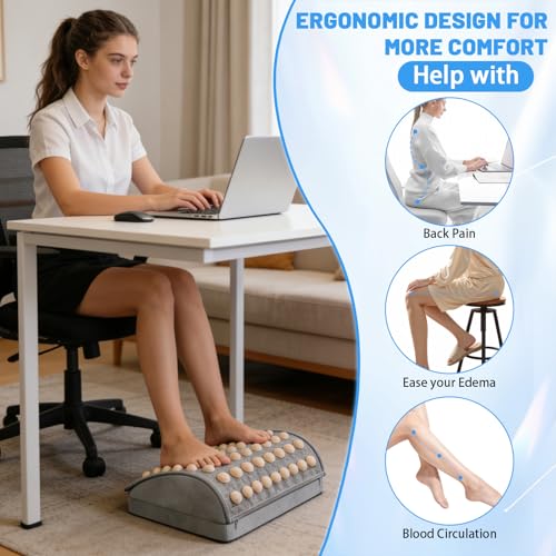 Foot Rest Under Desk at Work, Office Foot Tool Desk Accessories with Washable Cover, Home Spa Massage Wood Foot Acupressur...