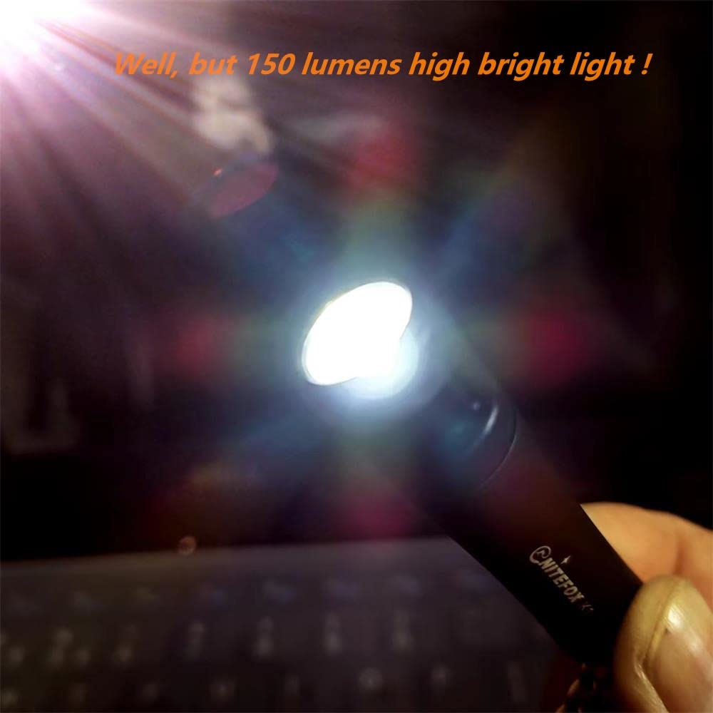 Nitefox K1 Keychain Flashlight, 150 Lumens, Waterproof, Aluminum, Black