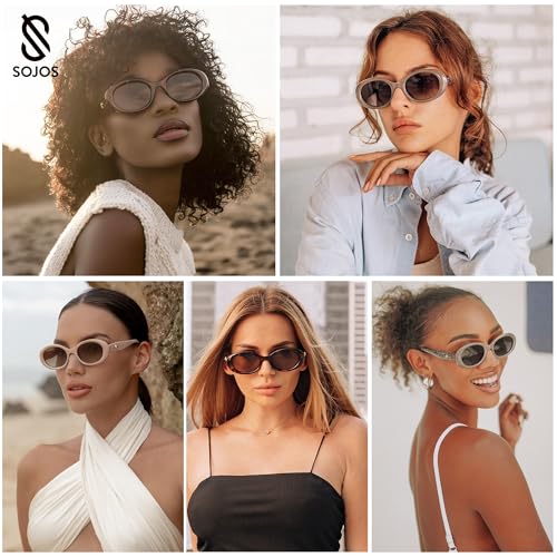 SOJOS Small Retro Oval Polarized Sunglasses for Women Men 90s Vintage UV400 Protection Tiny Sun Glasses SJ2286