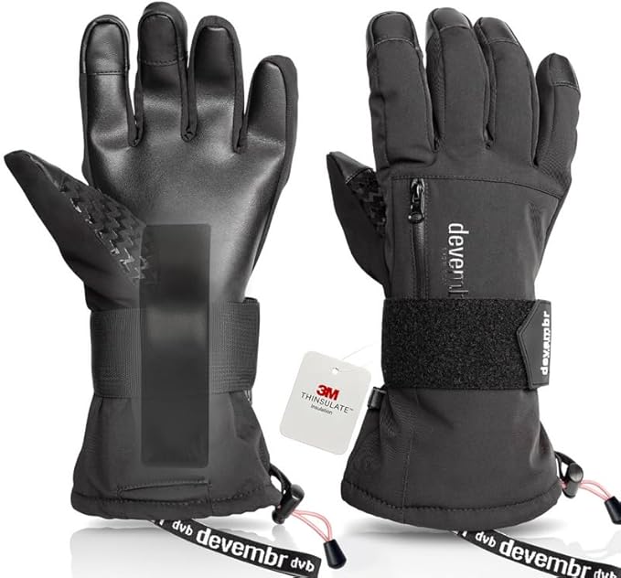 devembr Snowboarding Gloves with Wrist Guards, Ski Gloves Touchscreen