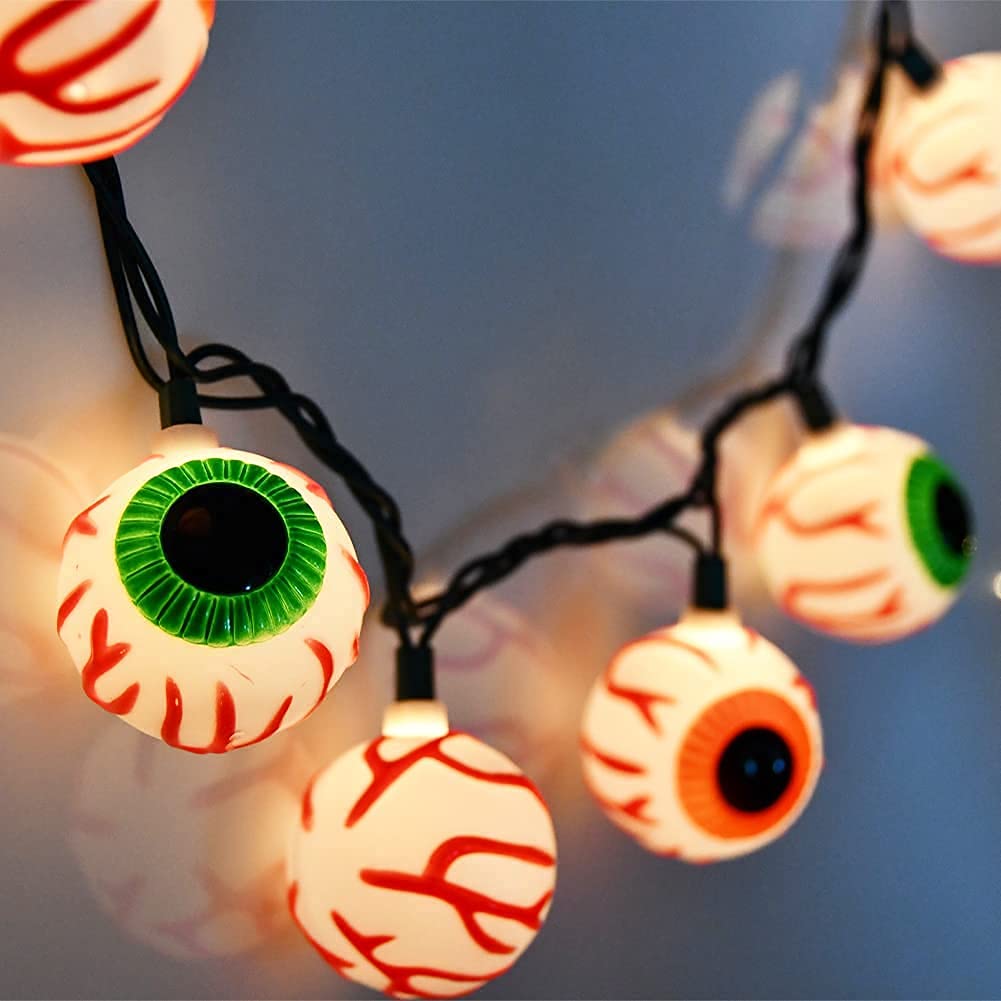 Abeja Halloween Eyeball String Lights, 8.5Ft Waterproof, 10 Bulbs, Indoor/Outdoor Use, Black