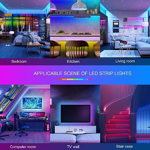 HBOWMDJIA 100ft Led Lights for Bedroom, Led Strip Lights Music Sync Corlor Changing, Led Light Strip with Remote & App Con...