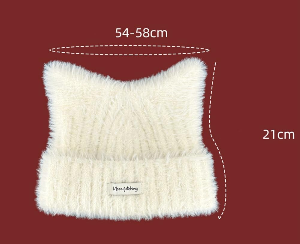 Women Winter Y2K Cute Cat Ears Hats Slouchy Plush Knitted Beanie Snow Ski Hat Fuzzy Warm Crochet Skull Cap 2025