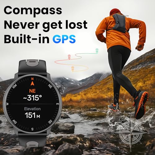 Smart Watch for Men Women GPS, 1.43'' AMOLED Smartwatch with Compass/Barometer/Altimeter 100+ Sports Fitness Tracker with ...