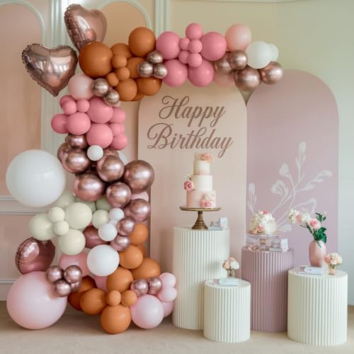 Dusty Pink and Brown Balloons, 50PCS 12Inch Boho Balloon with Blush Pink and Brown Rose Gold White Sand Latex Balloons for...