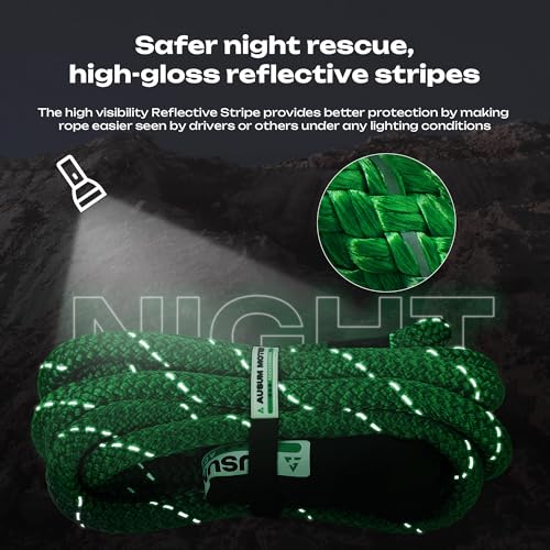 Kinetic Recovery Rope 1in x 20ft, Kinetic Rope Recovery Kit 48,600lbs Break Strength, with 2 Soft Shackles, 35% Elasticit...