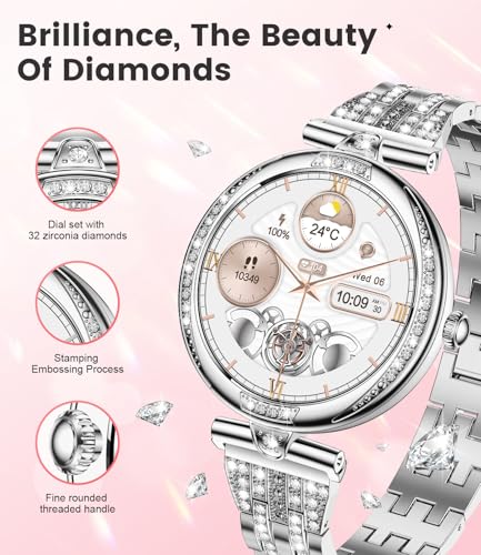 LIGE Smart Watches for Women (Answer/Make Call) with Diamonds,1.19” AMOLED Smartwatch with Heart Rate/Sleep Monitor,IP68 W...