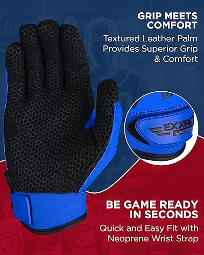 Exxact Sports Flight Baseball Batting Gloves Youth & Adult with Textured Leather Palm, Softball Batting Gloves for Women/Men