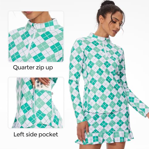 M MOTEEPI Womens Golf Shirt Long Sleeve Athletic Quarter Zip Pullover Sun Protection with Pocket